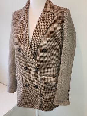 NEW LUCY PARIS sherlock Mixed plaid blazer Double Breasted Wool Blend Small NWT